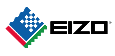 Logo von EIZO mit geometrischen Formen in Blau, Rot und Gr&uuml;n, begleitet von schwarzer Schrift.